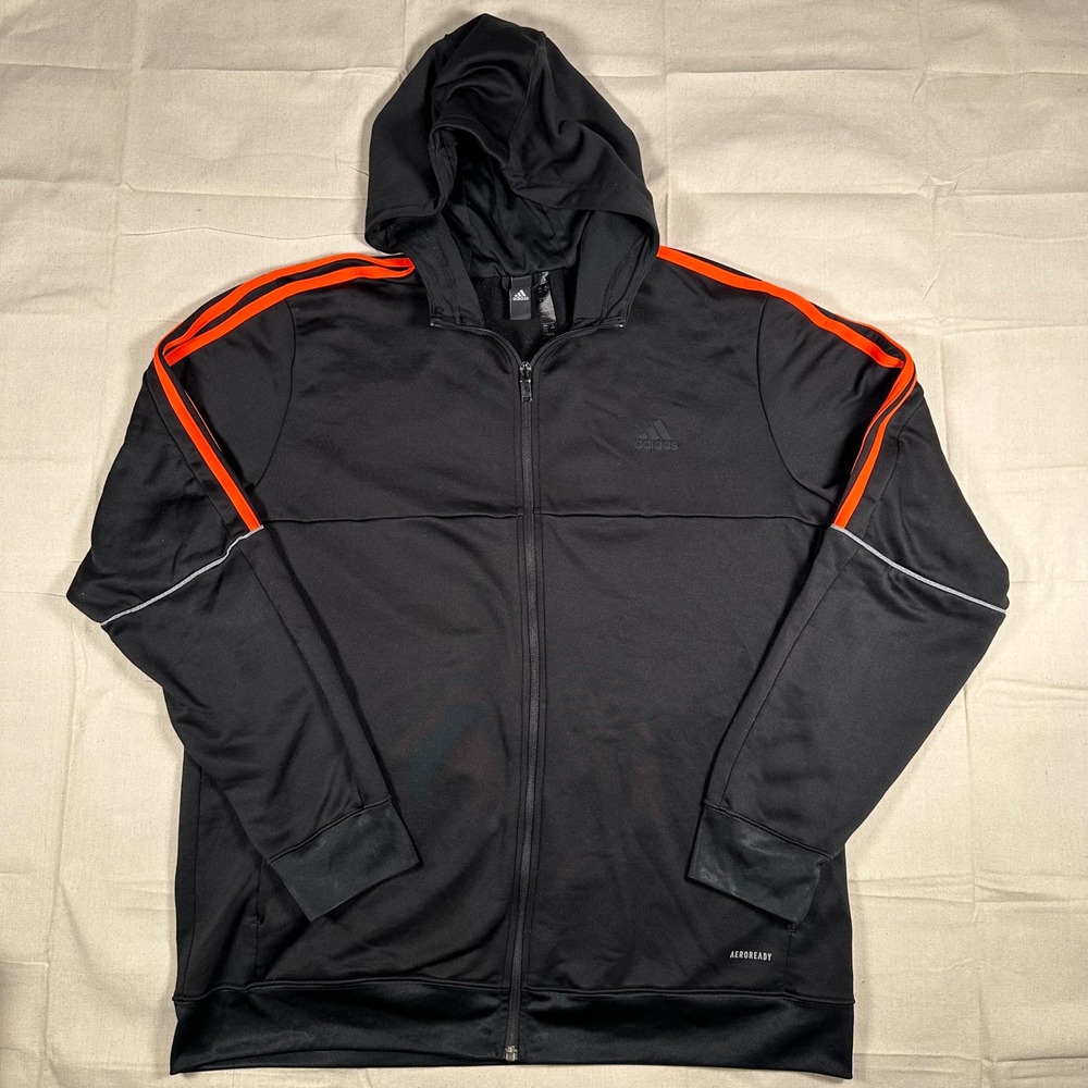 Adidas Mens Aeroready Full Zip Track Jacket Black 3-Stripe Hooded 2XL